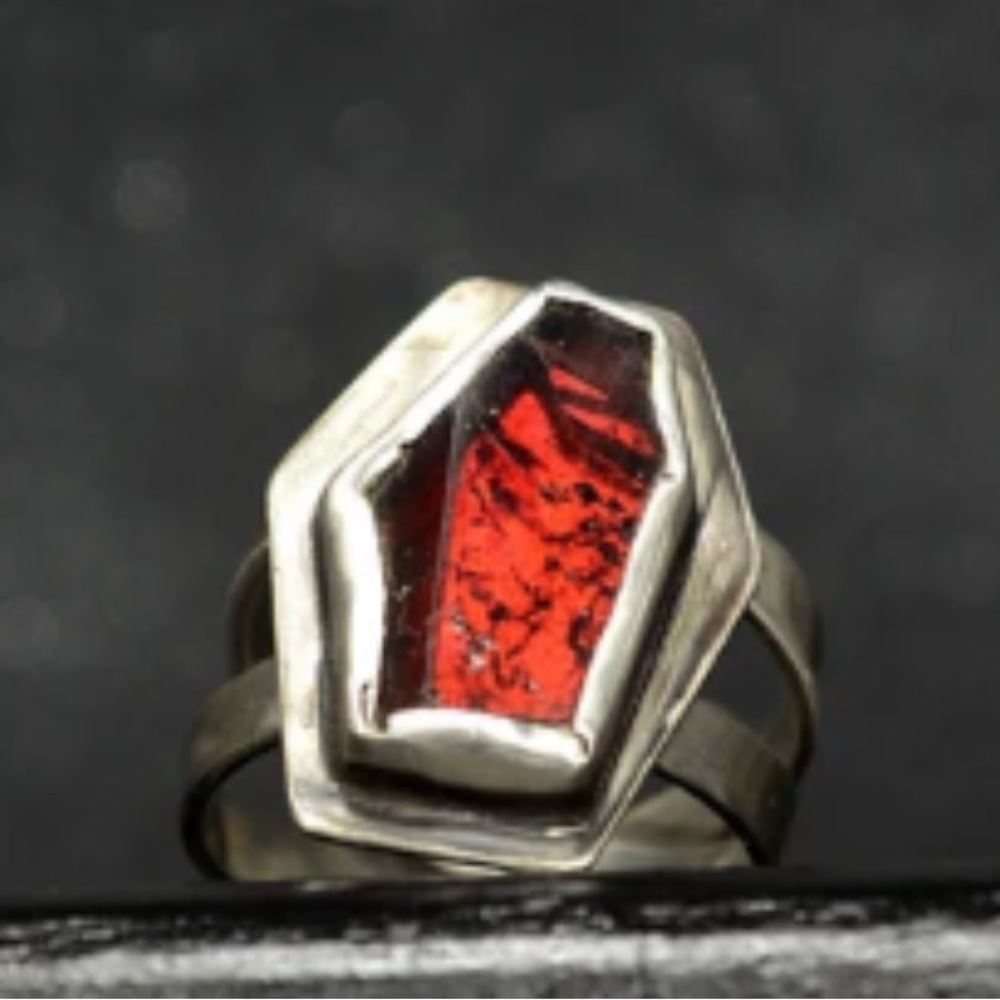 Garnet Coffin Ring